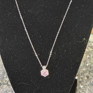 NWOT Pink Zirconia Round Pendant Necklace accented by Heart Shape Cubic Zirconia